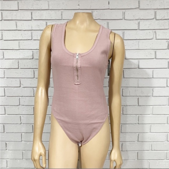 AllSaints Alysia Zip Front Pink Bodysuit - Picture 1 of 4